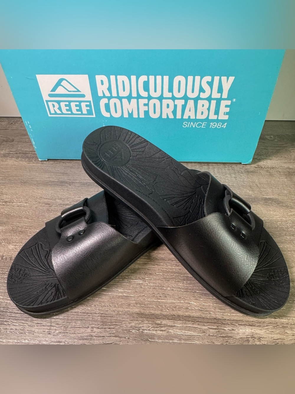 Reef Women's Black Slide Sandals with Buckle Detail - Picture 2 of 7